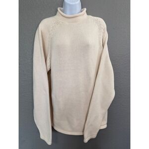 Y2K J Crew Cream Cotton Roll Neck Turtleneck M Sweater Long Sleeve Heavy Plain